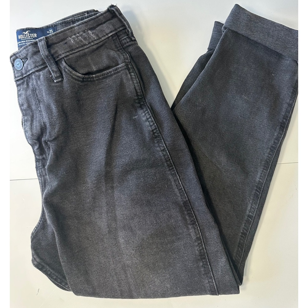 Hollister Ultra High-Rise Mom Jean Washed Black Vintage Stretch W25 L27 Size 1R
